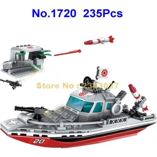 1720 235pcs Military Coast Battle Warship Ship Weapon Gun Missile 3 Building Blocks Toy