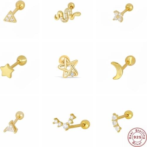 2pcs 925 Sterling Silver Aretes Piercing Stud Earring For Women Girl Cartilage Ear Bone Earlobe Buckle Cartilage Earring Jewelry