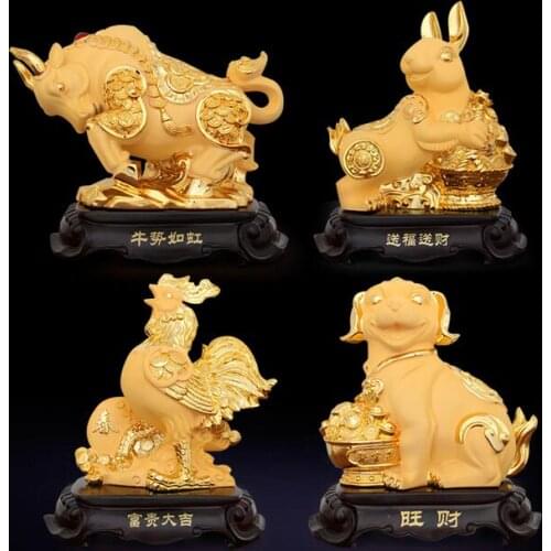 26cm Resin 12 Zodiac Sha Jin Mouse Niu Hu Rabbit Dragon Snake Horse and Sheep Monkey Chicken Pig Crafts Decoration