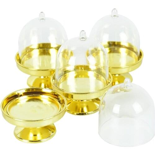 4 Mini Cake Plate Stand Chocolate Cupcake Candy Clear Plate with Cover for Birthday Baby Shower Wedding Party Food Packaging Box