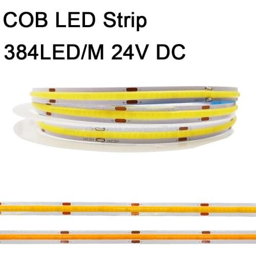 5m 24V DC COB Flexible LED Strip 384 LED/m High Density FOB Linenar LED Ribbon RA90 Warm Nature Cool White Neutral White
