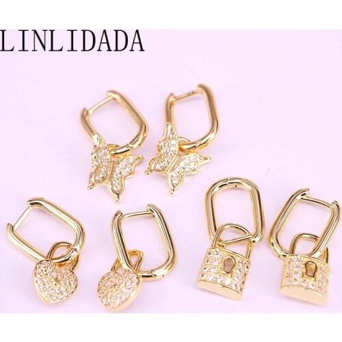 5Pair 2020 new arrived gold colors micro pave cz cute lovey lock butterfly heart charm hoop earring