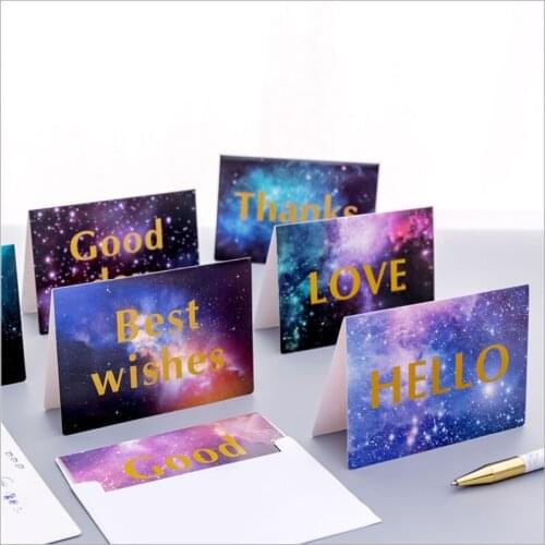 50PCS per PACK Starry Sky Golden MERCI HELLO Greeting Card Envelope Message Card Letter Stationary