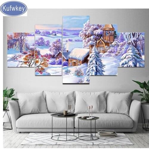 Multi-picture 5pcs diamond painting"snow house"diamond mosaic sale diamond Embroidery full round/square drills Winter scenery