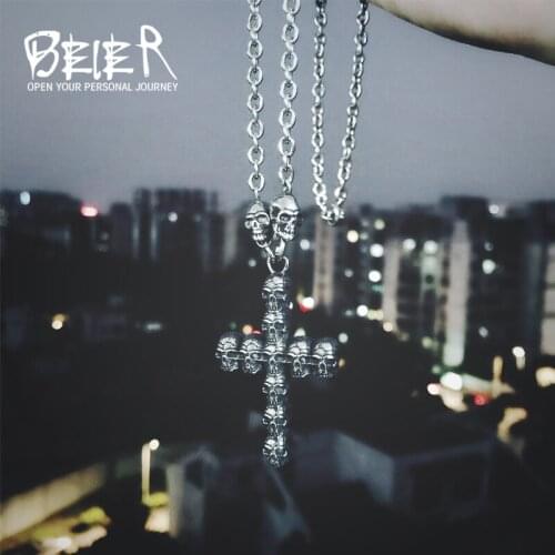BEIER Vintage Cross Skull Pendant For Men 316 Stainless Steel Titanium Mens Neckace Pedants Unique jewelry Punk Style BP8-157
