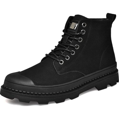 Black Army Men Boot Genuine Leather Ankle Boots Man Spring Summer Work Shoes Military SnowBoots for Male Big Size 38-47