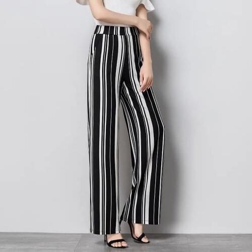 Striped Printing High waist Wide Leg Pants Women Casual Loose plus size thin summer straight pants Ladies Korean slim trousers