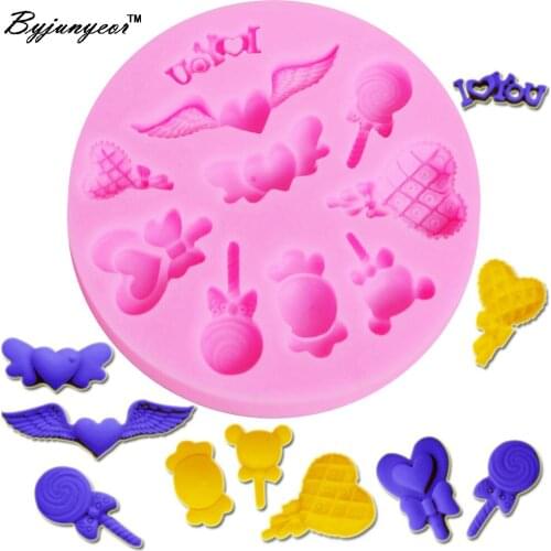 Byjunyeor M019 I love u Angel love Wing UV Resin Silicone Mold Fondant Chocolate Candy Lollipop Crystal Epoxy Soft Clay Bake Too