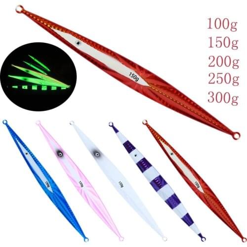 Fast Sinking Glow Jigs Fishing Lure 100g 150g 200g 250g 300g Saltwater Artificial Metal Fishing Vertical Lure Trolling Spoons