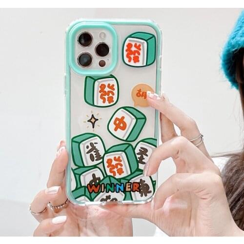 Retro Cartoon Mahjong game good luck Phone Case For iPhone 12 11 Pro Max Xs Max XR Xs 7 8 Plus 7Plus case Cute Clear Soft Cover