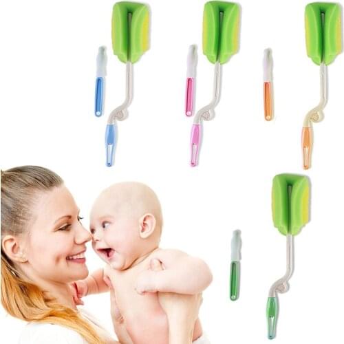 Two Pieces Baby Milk Feeding Bottle Sponge Brush Bottle Washing Cleaning Kitchen High Quality Cleaner Tool Random Color For Baby
