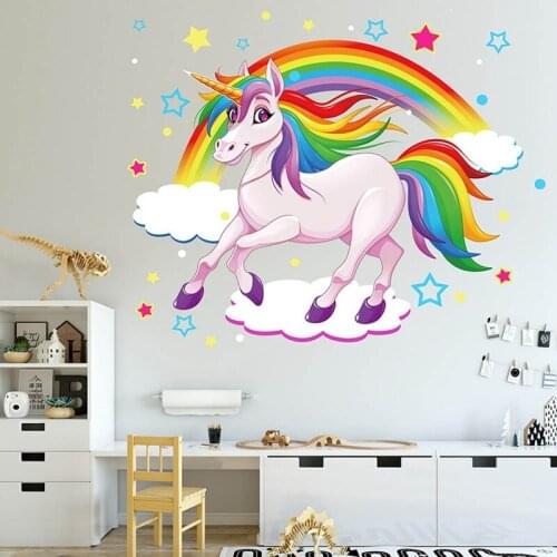 Unicorn Rainbow Wall Stickers Colorful Animals Horse Wall Decals For Kids Girls Room DIY Poster Wallpaper Home Decor