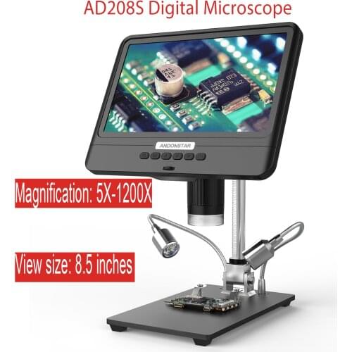 AD208S Electronic Microscope 5X-1200X Digital Microscope Camera For Soldering Magnifier Adjustable 1080P Scope With 10 LED Light