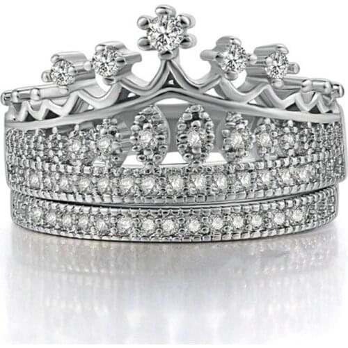 FDLK 2pcs/set Exquisite Womens Rings Set Fashion Crown Design Rhinestones Rings For Women Accessories Wedding Engagement Gift