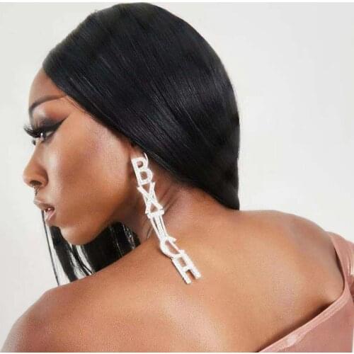 JIJIAWENHUA New Trend Rhinestone Lady "RXTCH" Letter Pendant Earrings Dinner Party Wedding Statement Fashion Accessories