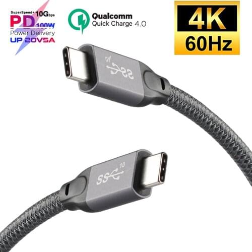 USB 3.1 Gen 2 Type C Cable 10Gbps To USB C PD 5A 100W Fast Charging For Thunderbolt 3 20Gbps DP 4K @60Hz USB-C Charger Cord