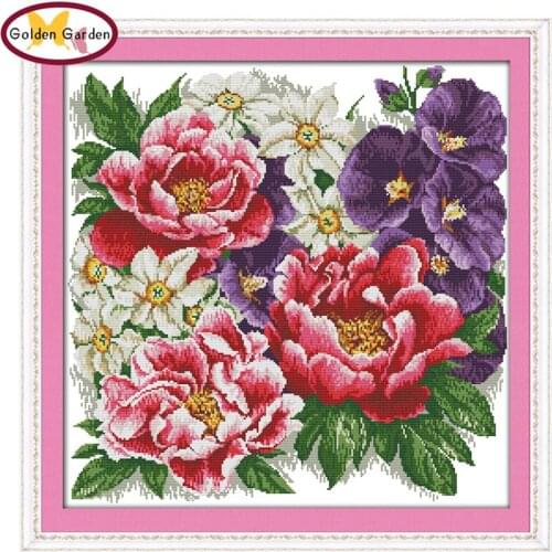 GG A bunch of vigorous flowers counted cross stitch patterns handcraft Chinese needlework embroidery kits for home decoration