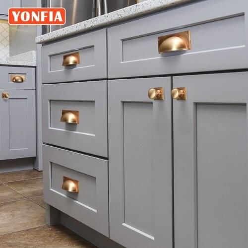 YONFIA 3712A Brushed Brass Vintage Luxury British Style Half Moon Cup Pull Closet Handles Golden Metal Cabinet Door Handles