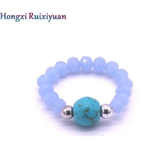 Fashion Beaded Ring Bohemia 4mm Crystal Beads Stone Lady Ring Exquisite Yellow Red Black Pink White Crystal Ring Jewelry