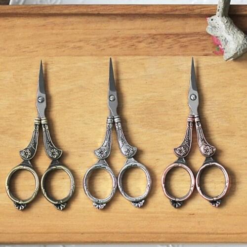 Fashion Retro Gold Silver Carved Cross Stitch Stainless Steel Scissor Paper Handicraft DIY Fabric Cutter Office Home Supply Tool