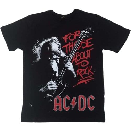 ETB-ACDC Male Black AC/DC Character Printed o-Neck Short-Sleeve T-Shirt 444022781