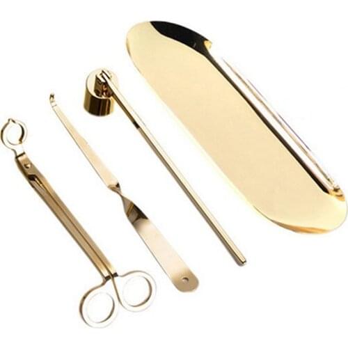Rose Gold 4-Piece Full Set Candle Tools Accessories Candle Extinguisher Hook Candle Cutter Horn Extinguisher Tray For Home Use