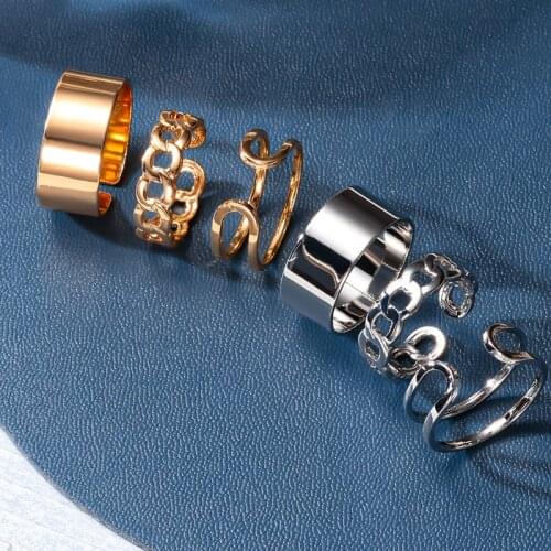 Hiphop/Rock Metal Geometry Circular Punk Rings Set Opening Index Finger Accessories Buckle Joint Tail Ring for Women Jewelry