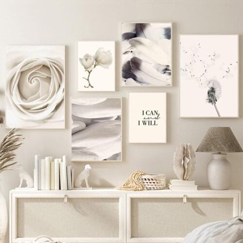 Feather Flowers Rose Dandelion Pebbles Wall Art Canvas Painting Nordic Posters And Prints Wall Pictures For Living Room Decor