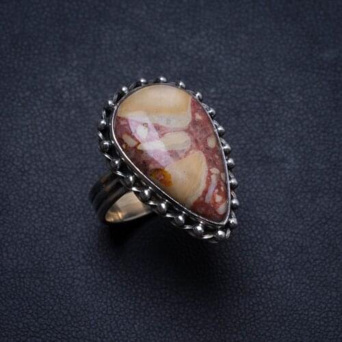 Natural Brecciated Mookaite Handmade Unique 925 Sterling Silver Ring, US size 7.25 X3003