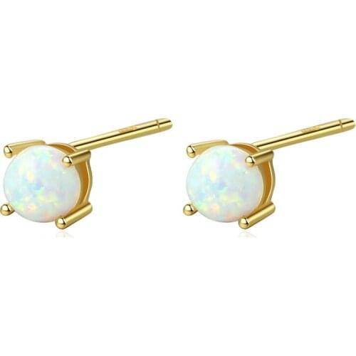 2021 New Fashion Opal Earrings Inlaid Zircon Four-claw Round Opal Earrings Female Travel Wear Matching Accessories