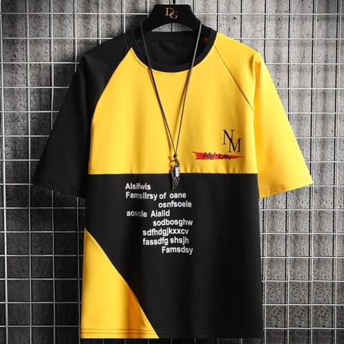 2021 Summer New Patchwork Men T-shirts Tees Tops O-Neck Slim Fit 2 Colors Short Sleeves High Quality Plus Size 3XL