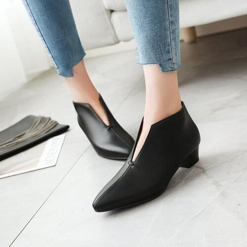 New Fashion spring Pointed Womens shoe pumps high heels sexy V mouth pointed toe Crude heels Work shoes Simple single shoes