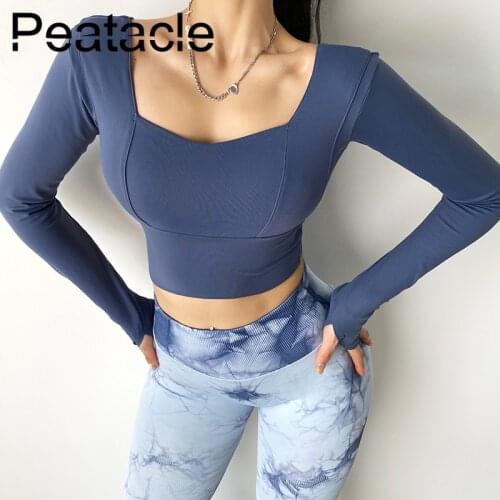 Peatacle Yoga Clothes with Chest Pads Womens Sports Tight Fitted Tops Running Quick Dry T-shirt Long Sleeve Fitness