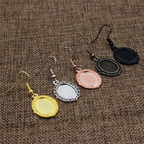 Fit 10x14mm Oval Cabochons Pattern glass Setting Bezel Blank Frame Tray Earring Base For DIY Making Accessories Gift 20pcs