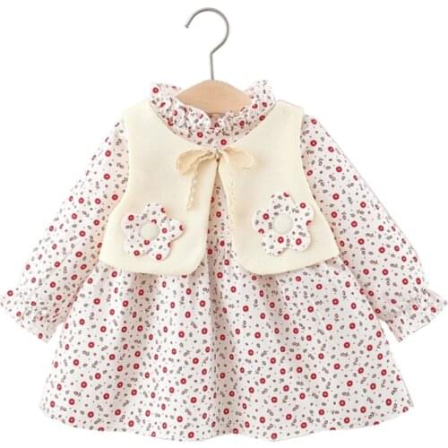 New Born Baby Dresses for Girl Long Sleeve Floral Princess Dress+Vest Suit 2021 Spring Autumn New Cute Kids Clothes Girls Outfit