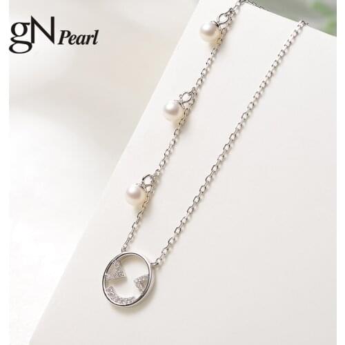 GN Pearl Smile Face Pendant Minimalist Necklaces 925 Sterling Silver Choker gNPearl Natural Freshwater 4-5mm Pearl Chain