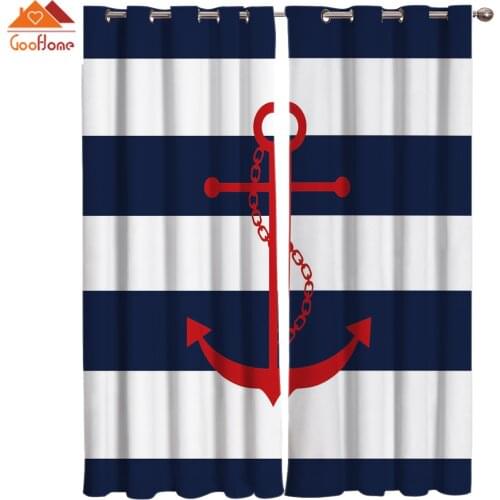 Simple Blue And White Stripes Anchor Window Curtains Living Room Outdoor Fabric Drapes Curtain Home Decor
