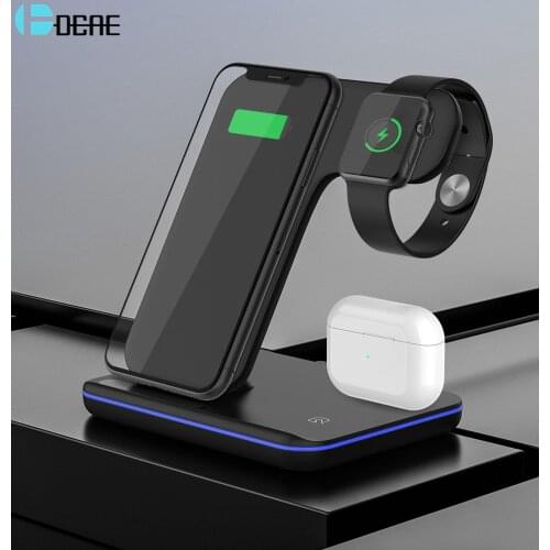 Qi 15W Wireless Charger Stand 3 in 1 Fast Charging Dock Station for AirPods Pro Apple Watch 6 5 4 iWatch iPhone 12 11 XS XR X 8