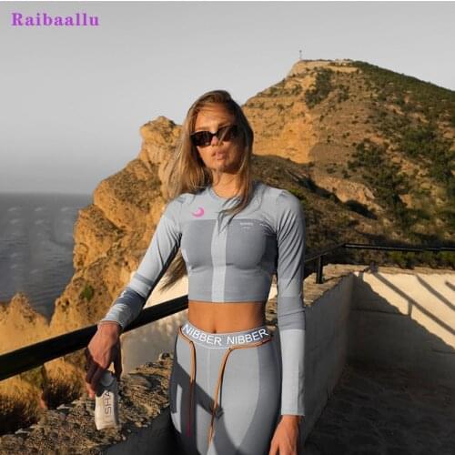 Raibaallu Female Sportswear Suit Fitness Printed contrast color Workout Yoga Bra+Pants Autumn Winter New arrive