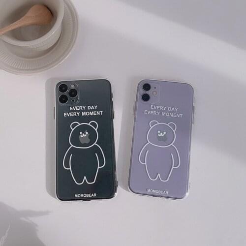 Retro abstract line art bear japanese Phone Case For iPhone 12 11 Pro Max Xr Xs Max 7 8 Plus 12 mini 7Plus case Cute Soft cover