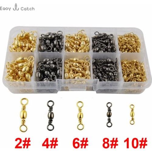 400pcs Fishing Barrel Swivel Brass With Nickle Coated Black Gold Barrel Fishing Swivels Connector Set With Box Size 2 4 6 8 10