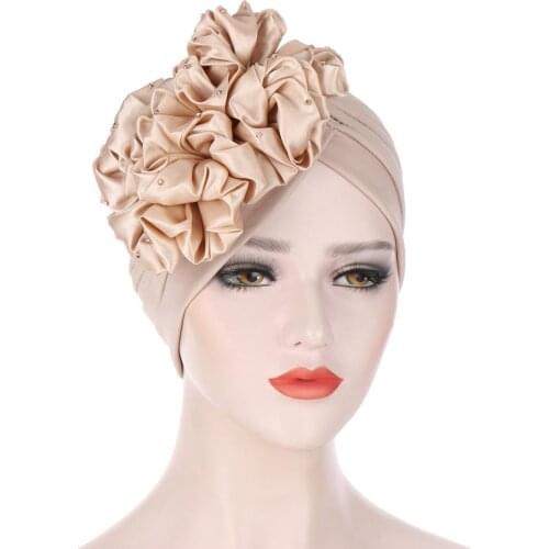 Big Flowers Turbans For Women Stretchy Headscarf Bonnet Muslim Head Wrap Cap Ladies Beanie Hat Hair Accessories Chemo Caps