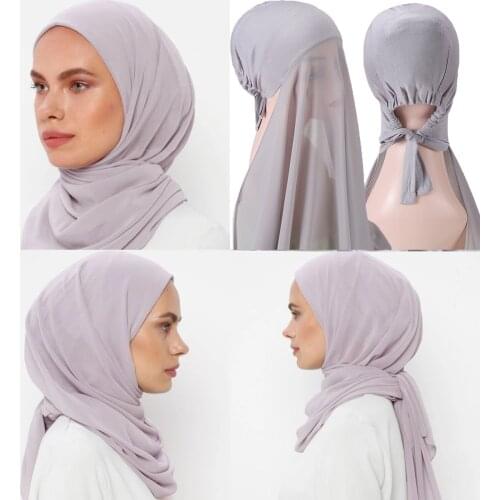 Chiffon Hijab Bonnet Elastic Rope Cap Bubble Heavy Solid Color Inner Scarf Headband Stretch Hijab Cover Headwrap Turbante