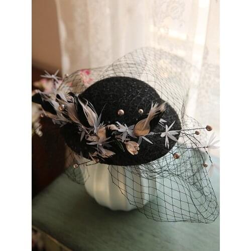 2020 Black Lace Wedding Hat For Bride Party Fancy Show Photo Shoot Headpiece Fairy Flower Horse Race Fedora Hair Accessories New