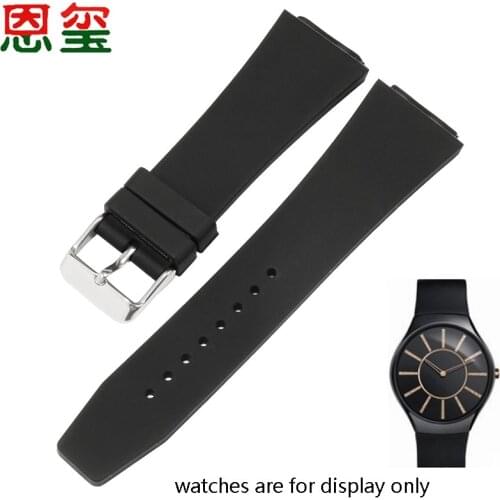 Silicone Watchband Adaptation Rado Ture Thinline Series Black Rubber Strap With Pin Buckle Convex Interface Mens Accessories
