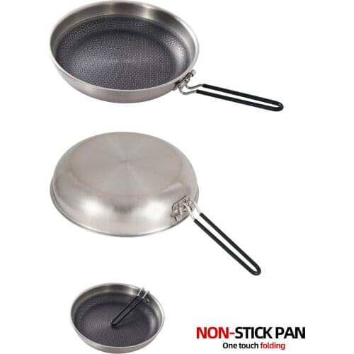 26cm Folding Non-Stick Fry Pan Outdoor Fishing Camping Fryer Cooker Portable SUS304 Stainless Steel Folding Picnic Cooking Pan