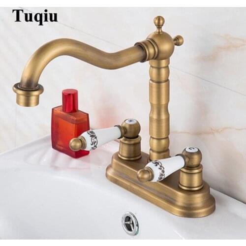 Basin Faucets Antique Bronze Brass Bathroom Sink Faucet Swivel Wall Mounted Dual Handle Hot and Cold Mixer Taps