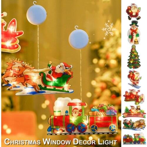LED Window Decoration Light Glass Hook Christmas Santa Hanging Light Xmas String Light for Store Restaurant Door Decoration D30