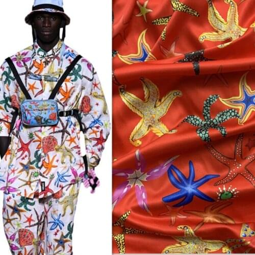 145cm*100cm new skirt designer fabric red starfish pattern polyester satin digital printing dress pants sewing dress fabric