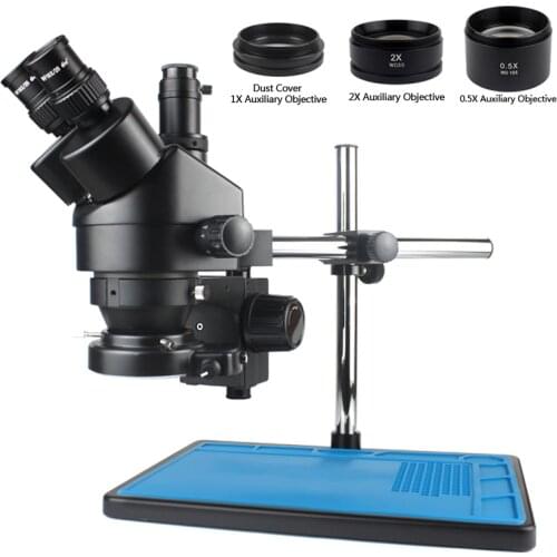 3.5X-90X Simul-Foca Trinocular Stereo Microscope 56 LED Illumination Ring Light Work Mat For PCB Board Soldering Repair